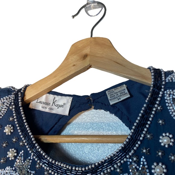 Laurence Kazar Navy Blue Silver Embellished Short Sleeve Mini Dress Womens M - Picture 4 of 8